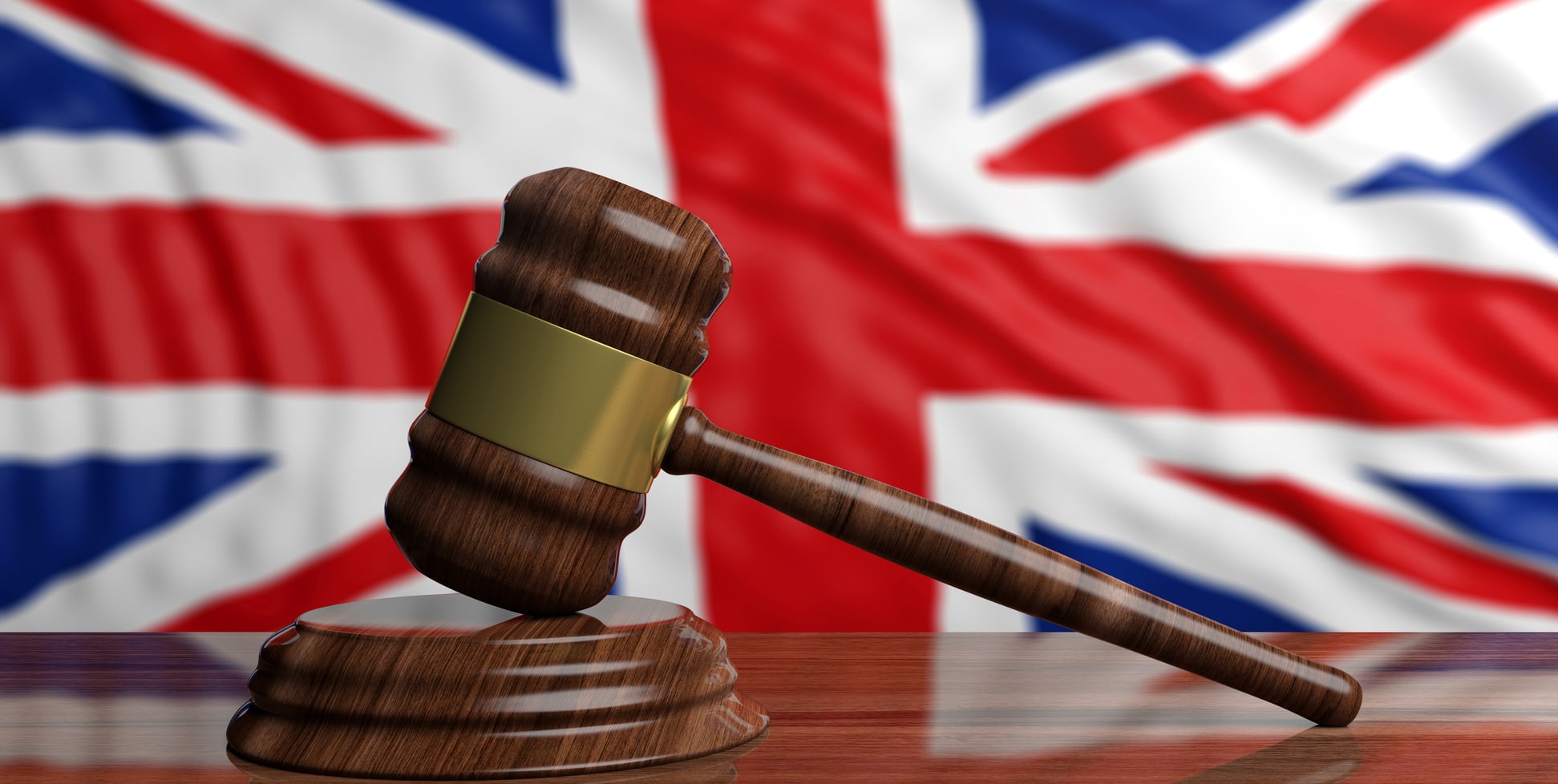 Auction gavel on great Britain flag background. 3d illustration